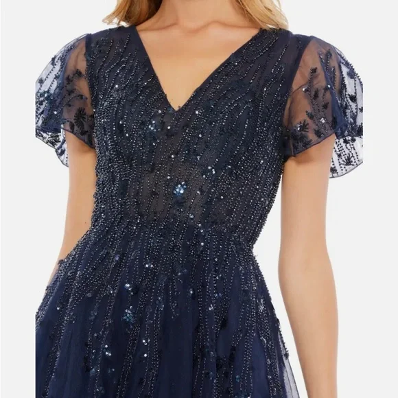 NWT Mac Duggal Blue Sequin A-Line Midi Dress - Picture 3 of 3